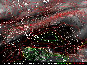 Météo tropicale : Carte des vents de cisaillement.