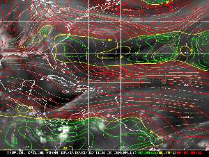 Météo tropicale : Carte des vents de cisaillement.