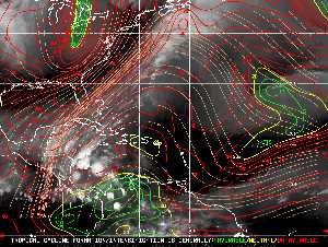 Météo tropicale : Carte des vents de cisaillement.
