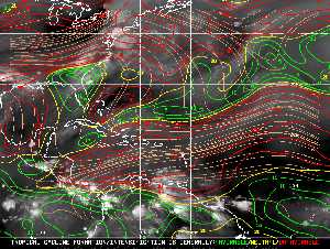Météo tropicale : Carte des vents de cisaillement.