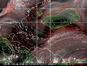 Météo tropicale : Carte des vents de cisaillement.