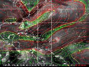 Météo tropicale : Carte des vents de cisaillement.