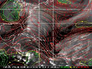 Météo tropicale : Carte des vents de cisaillement.