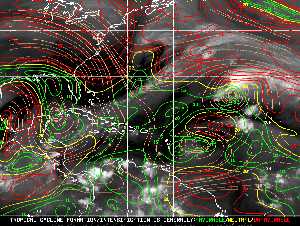 Météo tropicale : Carte des vents de cisaillement.