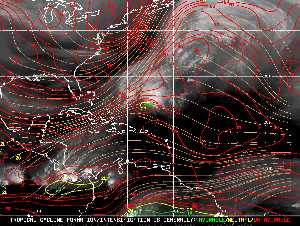 Météo tropicale : Carte des vents de cisaillement.