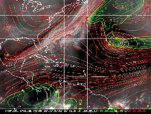 Météo tropicale : Carte des vents de cisaillement.