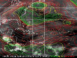 Météo tropicale : Carte des vents de cisaillement.
