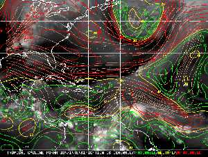 Météo tropicale : Carte des vents de cisaillement.