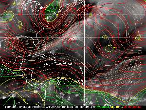 Météo tropicale : Carte des vents de cisaillement.