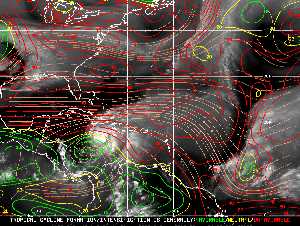 Météo tropicale : Carte des vents de cisaillement.