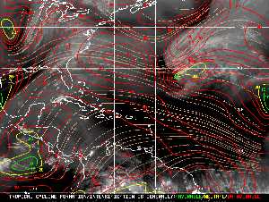 Météo tropicale : Carte des vents de cisaillement.