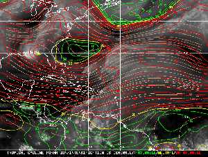 Météo tropicale : Carte des vents de cisaillement.