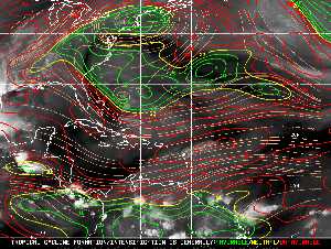 Météo tropicale : Carte des vents de cisaillement.