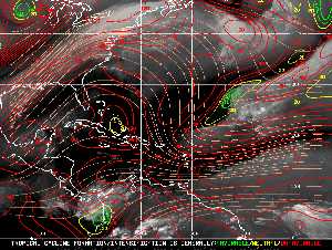 Météo tropicale : Carte des vents de cisaillement.