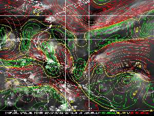 Météo tropicale : Carte des vents de cisaillement.