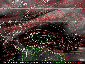 Météo tropicale : Carte des vents de cisaillement.