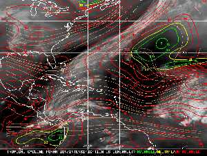 Météo tropicale : Carte des vents de cisaillement.
