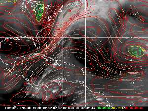 Météo tropicale : Carte des vents de cisaillement.