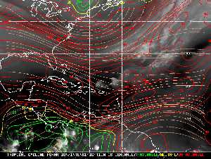 Météo tropicale : Carte des vents de cisaillement.