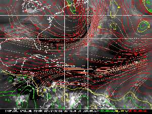 Météo tropicale : Carte des vents de cisaillement.