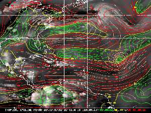 Météo tropicale : Carte des vents de cisaillement.
