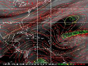 Météo tropicale : Carte des vents de cisaillement.