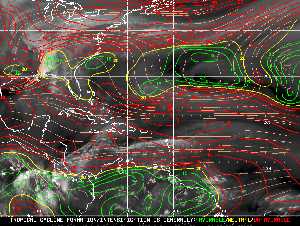 Météo tropicale : Carte des vents de cisaillement.