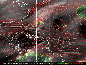 Météo tropicale : Carte des vents de cisaillement.