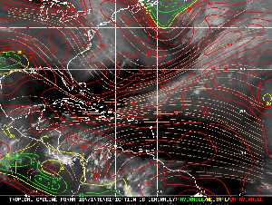 Météo tropicale : Carte des vents de cisaillement.