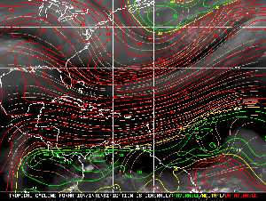 Météo tropicale : Carte des vents de cisaillement.