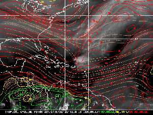 Météo tropicale : Carte des vents de cisaillement.