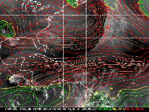 Météo tropicale : Carte des vents de cisaillement.