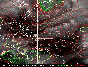 Météo tropicale : Carte des vents de cisaillement.