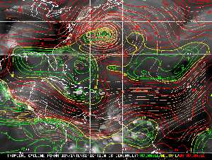 Météo tropicale : Carte des vents de cisaillement.