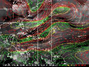 Météo tropicale : Carte des vents de cisaillement.