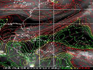 Météo tropicale : Carte des vents de cisaillement.
