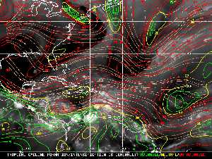 Météo tropicale : Carte des vents de cisaillement.