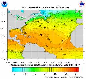 Carte des anomalies de température en Atlantique.