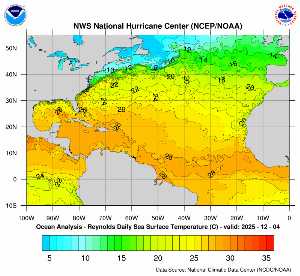Carte des anomalies de température en Atlantique.