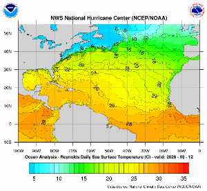 Carte des anomalies de température en Atlantique.
