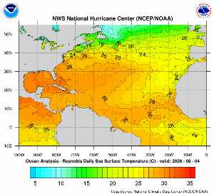 Carte des anomalies de température en Atlantique.