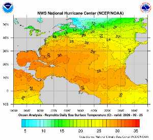 Carte des anomalies de température en Atlantique.