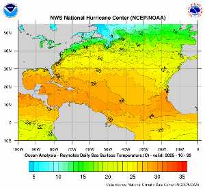 Carte des anomalies de température en Atlantique.