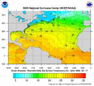 Carte des anomalies de température en Atlantique.