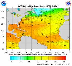 Carte des anomalies de température en Atlantique.