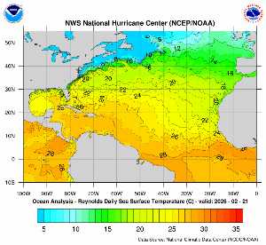 Carte des anomalies de température en Atlantique.