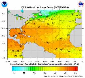 Carte des anomalies de température en Atlantique.