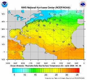 Carte des anomalies de température en Atlantique.
