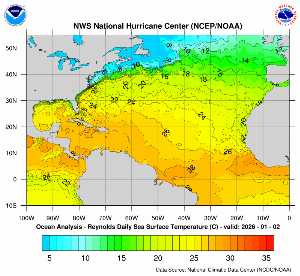 Carte des anomalies de température en Atlantique.