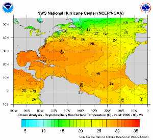 Carte des anomalies de température en Atlantique.